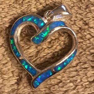 Silver tone opal like inset necklace charm